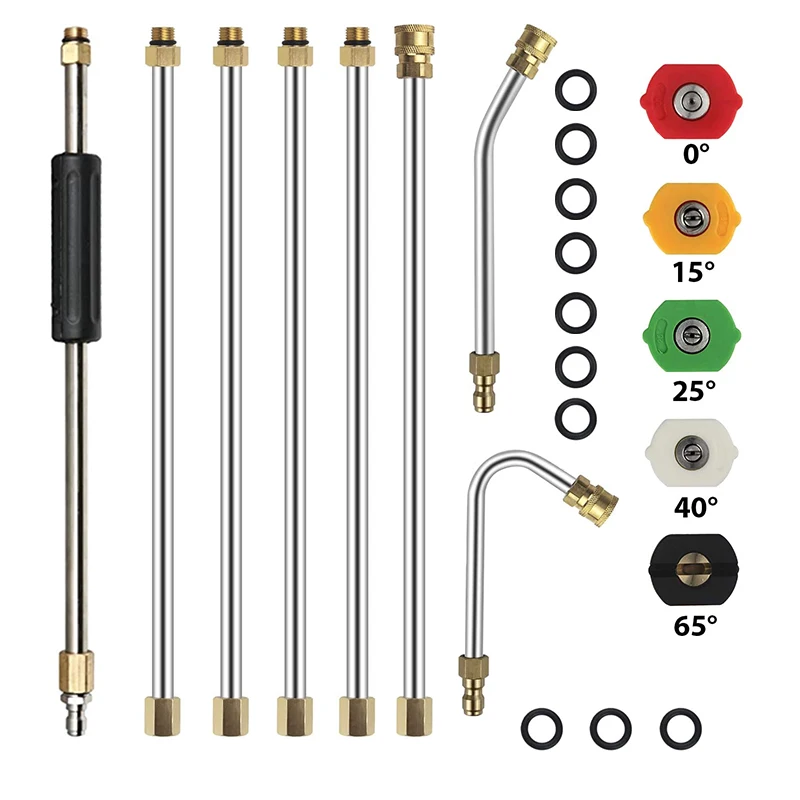 

Pressure Washer Extension Wand Set, Power Washer Extension Replacement Wands Lance with 5 Nozzle Tips, Curved Rod,4000 PSI