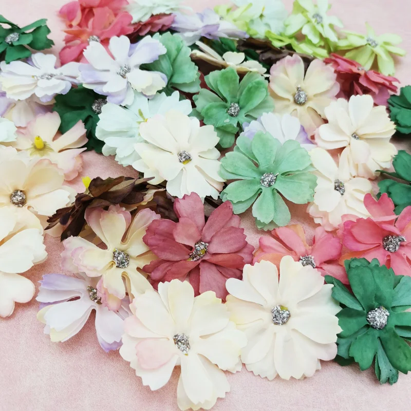 (50pcs/pack) 50mm Width Colourful Artificial Flowers Wedding Decoration Handmade DIY Wreath Gift Box Packaging Decoration