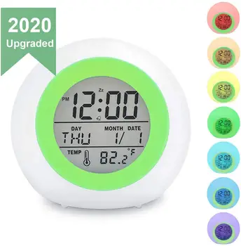 

Kids Digital Alarm Clock Round Colorful Alarm Clock Snooze Temperature Touch Control Snooze Bedside Children's Home Alarm Clock