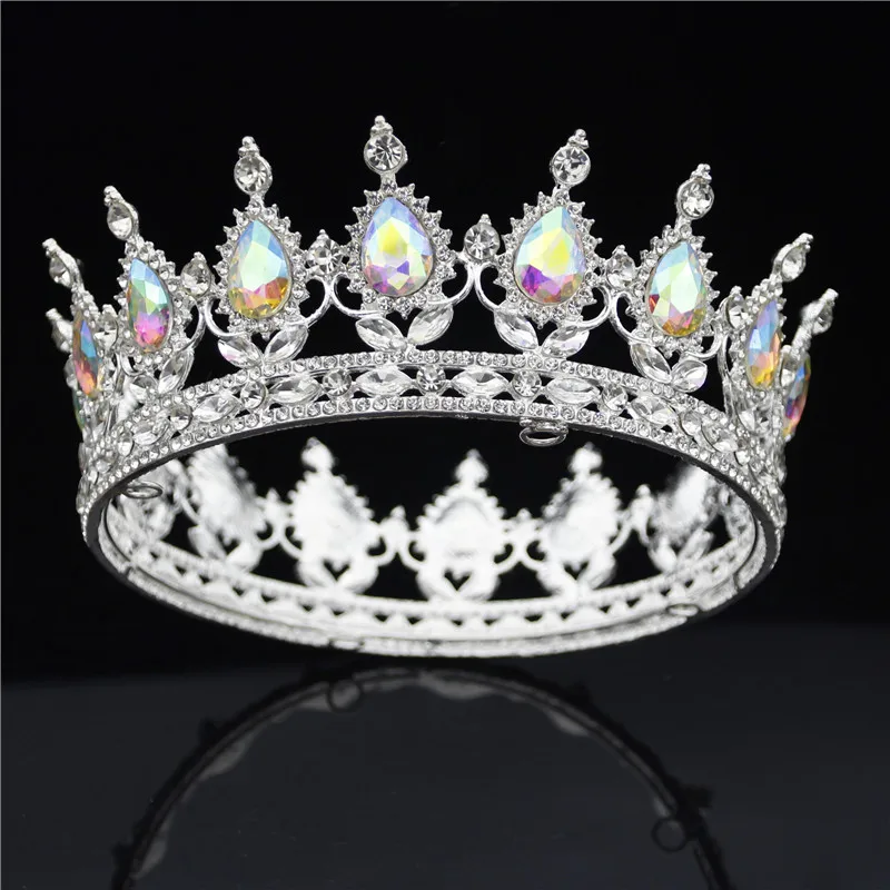 Винтажная королевская свадебная тиара, корона с зеленым кристаллом, женские головные украшения, свадебные диадемы и короны, свадебные украшения для волос, аксессуары - Окраска металла: Silver White AB