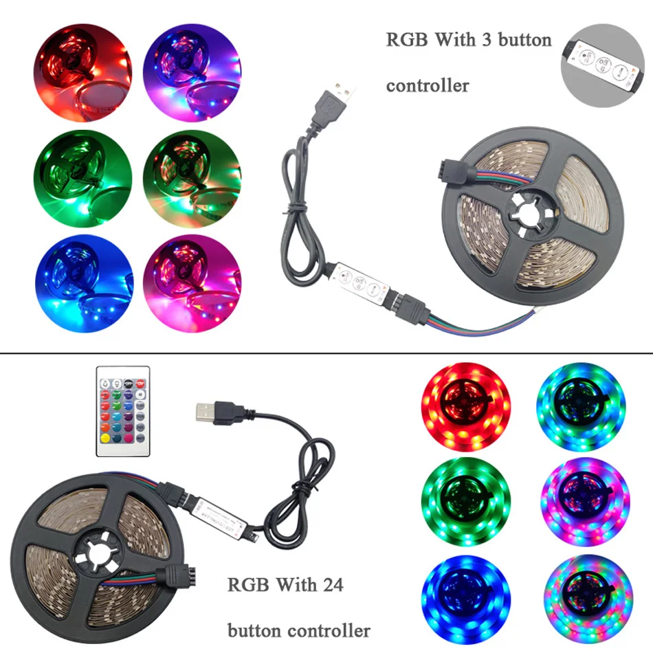 5V USB силовой светодиодный светильник RGB/белый/теплый белый 2835 3528 SMD HD ТВ Настольный ПК экран подсветка и косой светильник ing 1 м 2 м 3 м 4 м