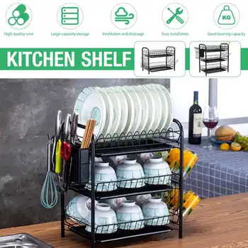 

2/3 Layers Kitchen Dish Drainer Kitchen Cutlery Drain Metal Rack Utensils Storage Organizer Rustproof Knife Bottle Container