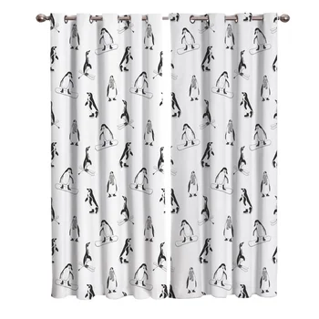 

Cartoon Skateboard Penguin White Window Curtains Living Room Boys Children Bedroom Kids Room Cortina Window Treatment