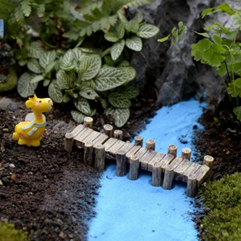 Fairy miniatury ogrodowe dekoracje DIY rzemiosło szary żółty drewniany most miniaturowe figurki wróżek żywica Bonsai mikro element dekoracji krajobrazu tanie i dobre opinie PlumHOME CN (pochodzenie) TREE Duszpasterska Z żywicy