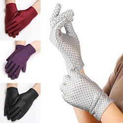 Women Dots Short Sexy Gloves Spandex Sunscreen Summer Anti-UV Elastic Thin Mittens Driving Full Finger Dress Gloves Accessories