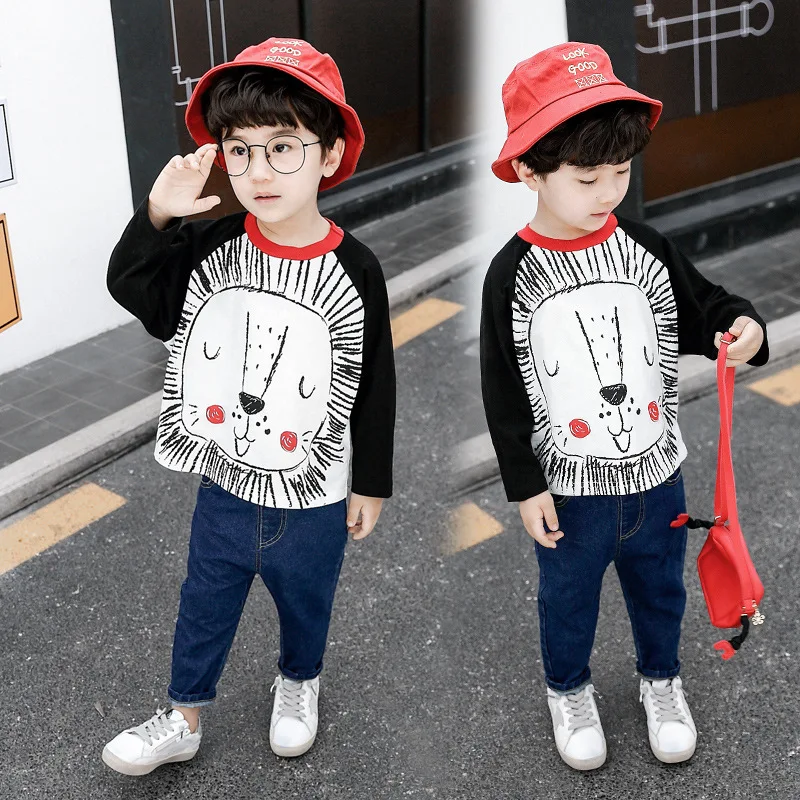 

CHILDREN'S Sweater 2019 Spring And Autumn Korean-style Children Crew Neck Printed Long-sleeved T-shirt BOY'S Base Shirt