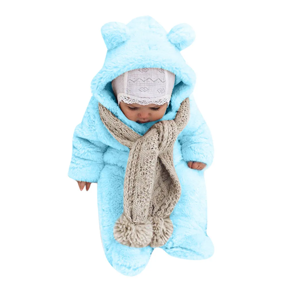 Зимний флисовый комбинезон для новорожденных мальчиков и девочек; комбинезон с капюшоном; теплое пальто; верхняя одежда
