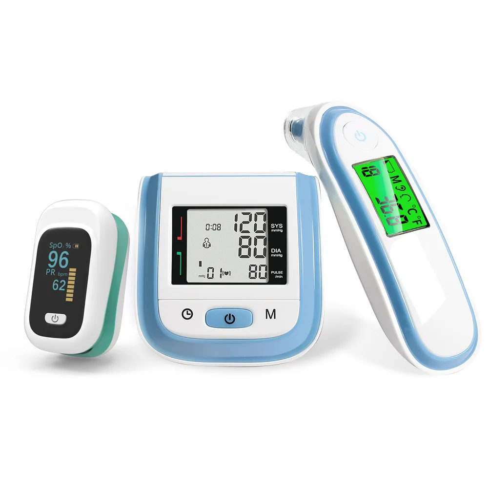 Монитор кислорода в крови и инфракрасный термометр и монитор артериального давления на запястье семейная посылка - Цвет: green blue