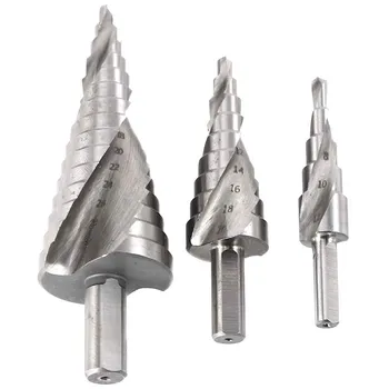 

3 Pcs Step Drill Bits Cone Cut Tools Spiral Grooved Center Woodworking Wood Metal Drill Bit Set 4-12/20/32mm