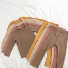 Новинка года, детская одежда для девочек, шерстяная одежда хлопковые топы+ штаны, комплект из двух предметов, домашняя одежда пижамы для малышей хлопковый Трикотажный костюм для малышей