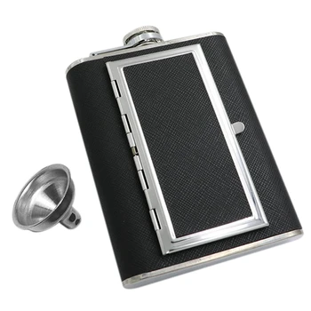 

Creative Cigarettes Case Stainless Steel Hip Flask Whiskey Liquor Bottle Black PU Leather with Funnel Home Outdoor Sport