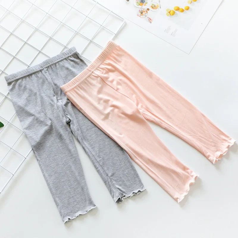 

Summer Thin Crawler Small Middle And Large GIRL'S Leggings Candy-Colored Modal Capri Pants Frilled CHILDREN'S Leggings
