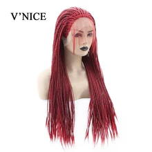 V'NICE Синтетический Плетеный парик на кружеве для черных женщин 22 дюймов красный цвет Жаростойкие африканские американские косы парики волос