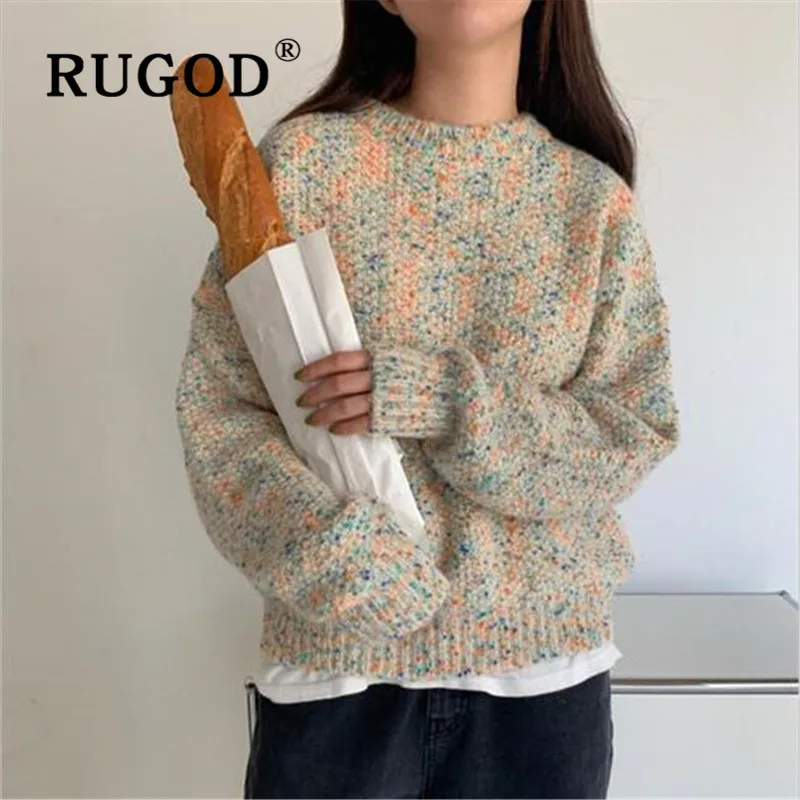 Женский свитер с круглым вырезом RUGOD винтажный трикотажный пуловер в Корейском