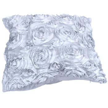 

16inch Satin Rose Flower Waist Throw Pillow Case Cushion Cover Sofa Home Decoration, Silver