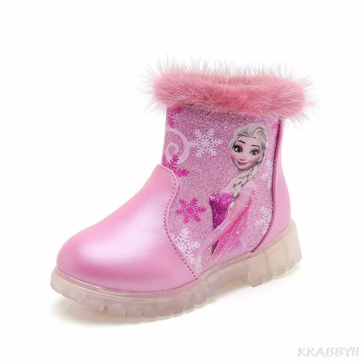 de Frozen para niña, botas de Elsa para bebé, botines de moda para niños, botas de fondo suave de cuero para niñas pequeñas|Botas| - AliExpress