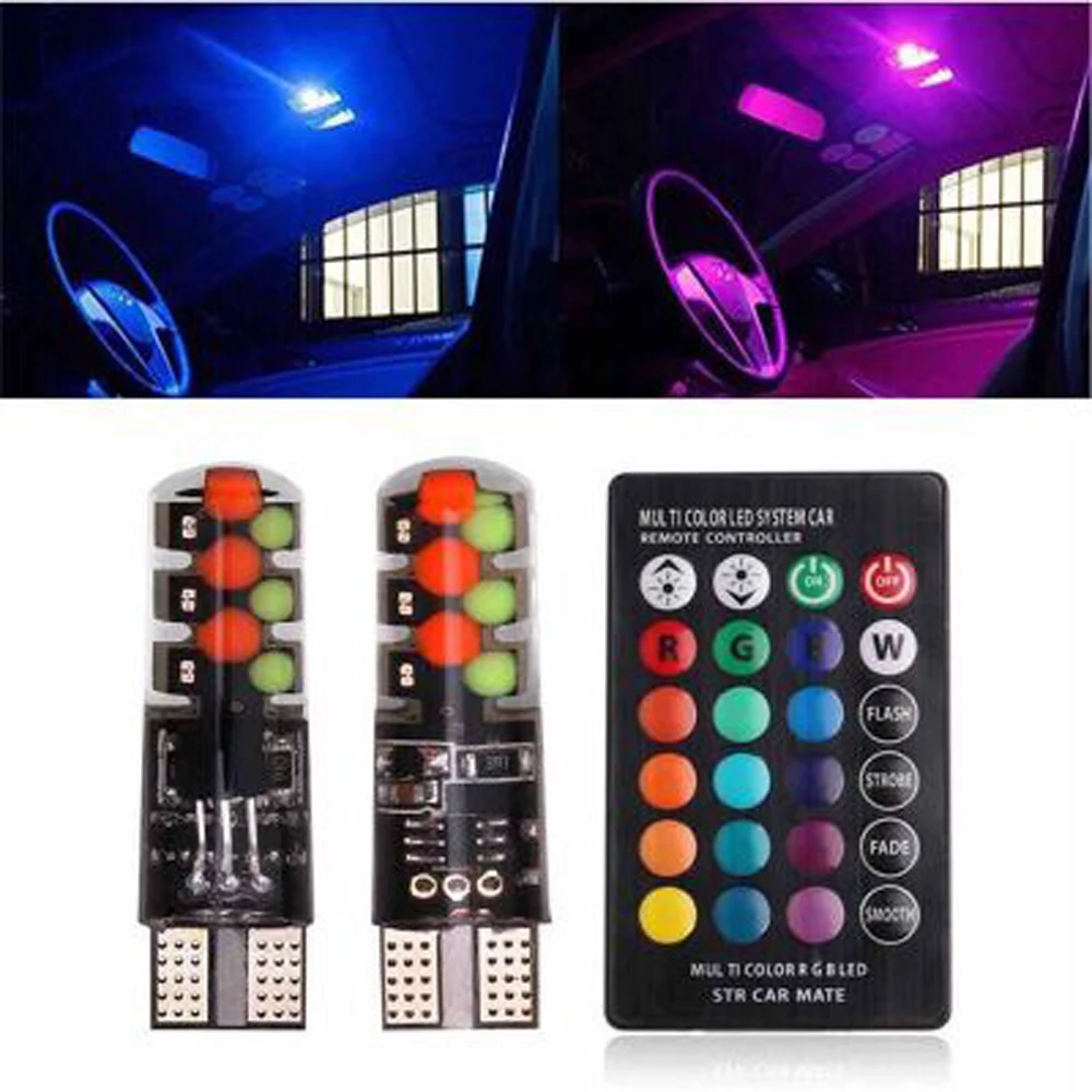 Автомобильный светодиодный светильник EURS W5W T10 RGB COB 12SMD яркий многомодовый