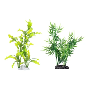 

2Pcs Green Aquarium Fish Pet Plastic Manmade Underwater Green Plants - 40X26Cm & 22X17Cm