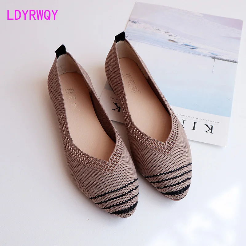 

[LDYRWQY] Women's spring and autumn hollow breathable soft bottom knitted knit shoes Round Toe Rubber
