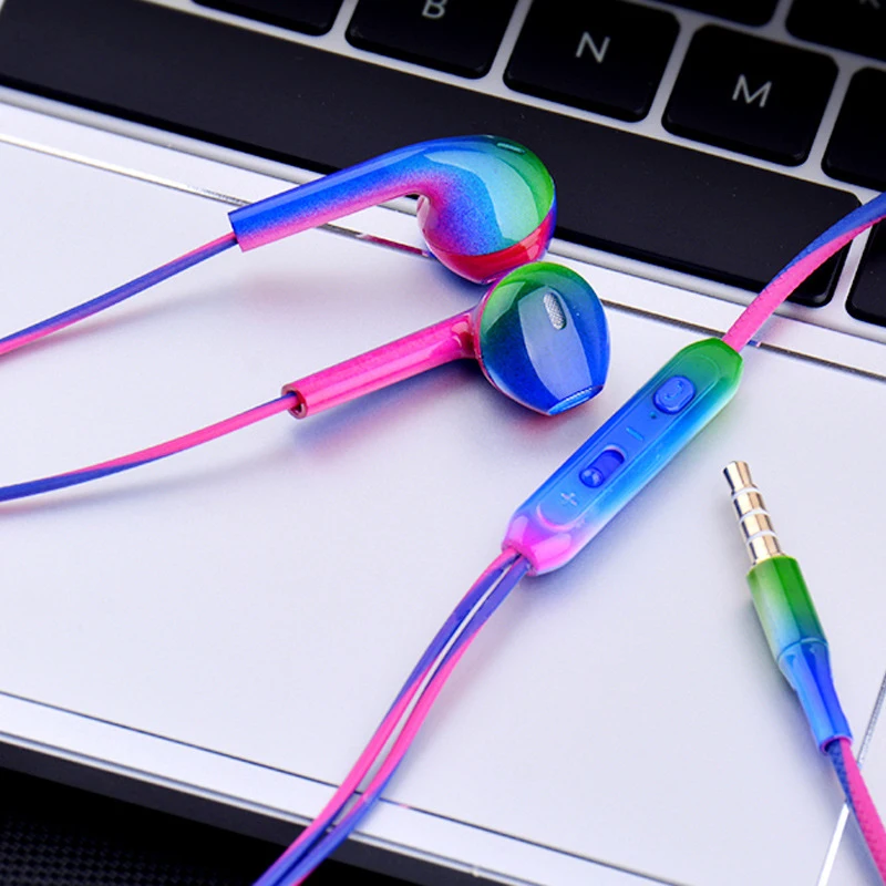Wired Gaming Headphone Earphone with Mic Super Bass 3.5mm Earbud In-Ear Headset Earphone Color mixing Gradient Gamer Headphone