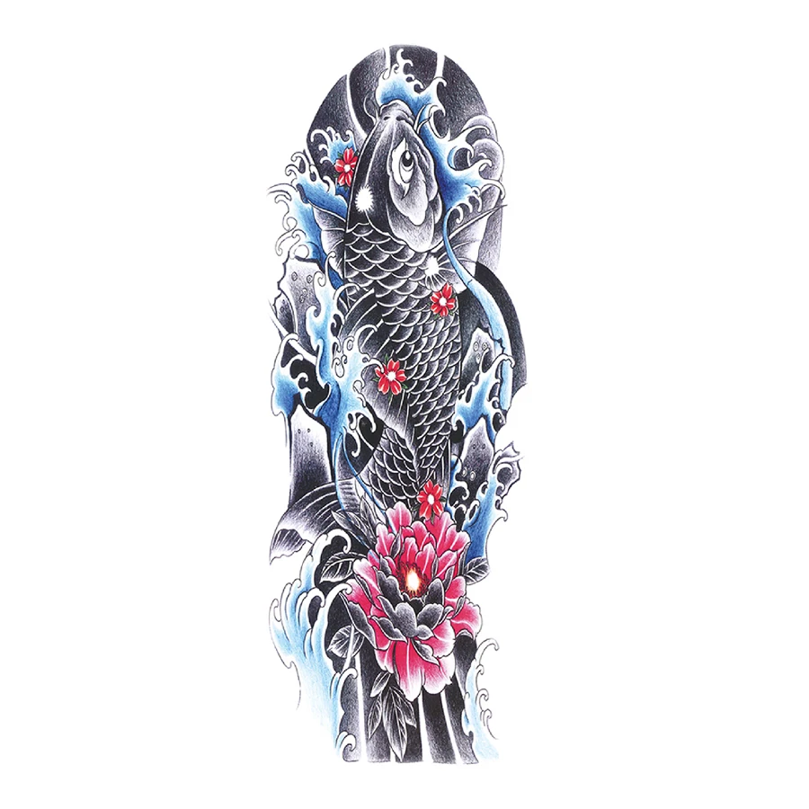 Big Arm Waterproof Temporary Tattoo Carp Peony Painted Body Art Lasting Men and Women Full Stickers | Красота и здоровье