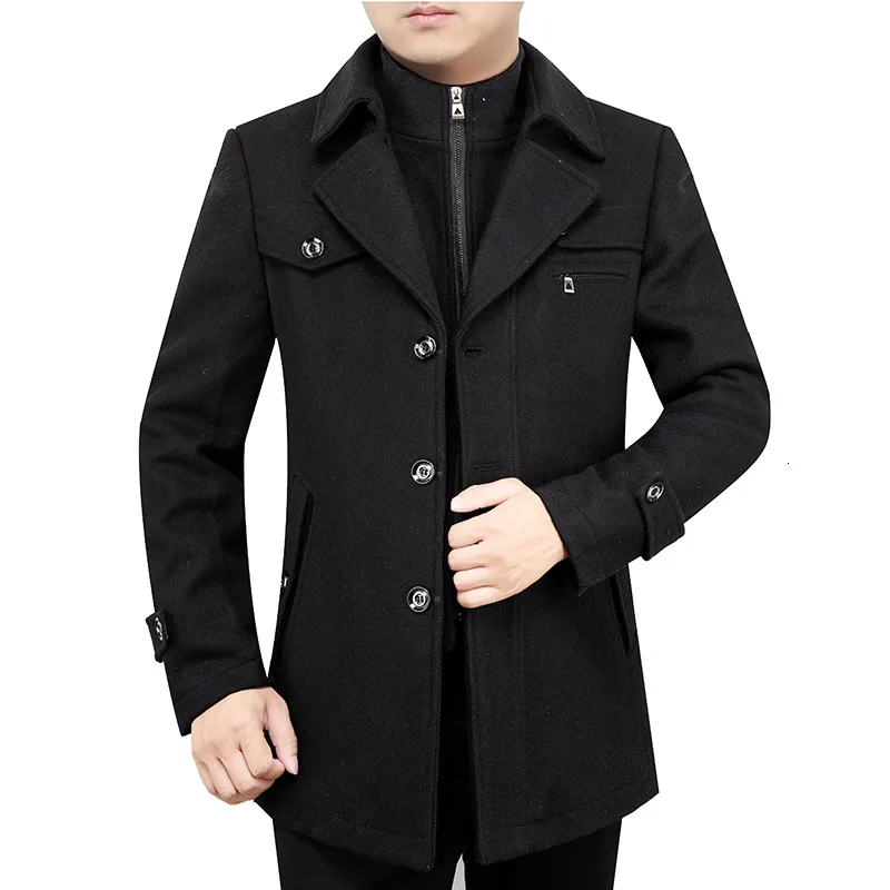 Middle Age Wool Loose Coat Man Thickening Will Code Long Fund Heavy Woolen Cloth Windbreaker Quinquagenarian Dad Woolen Overcoat