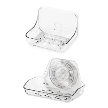 

Wall Mounted Self Adhesive Soap Dish Holder Sponge Storage Box Rack Shelf No Drilling Drain Bathroom Accessories