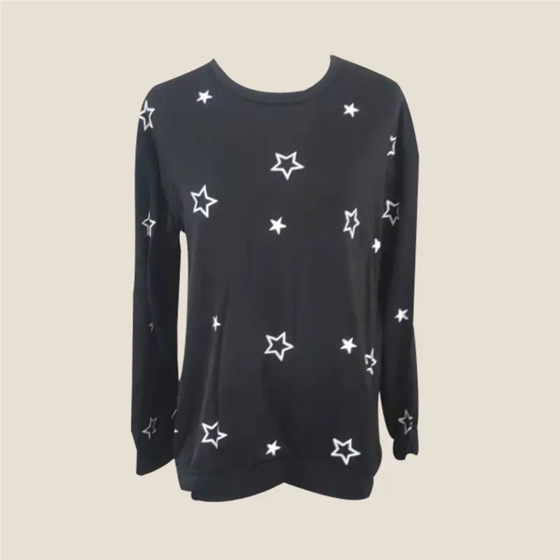 JAYCOSIN, черный свитер, модная женская одежда с вышивкой в виде звезд, повседневный Топ, блузка с длинным рукавом, топ, Прямая поставка#0805