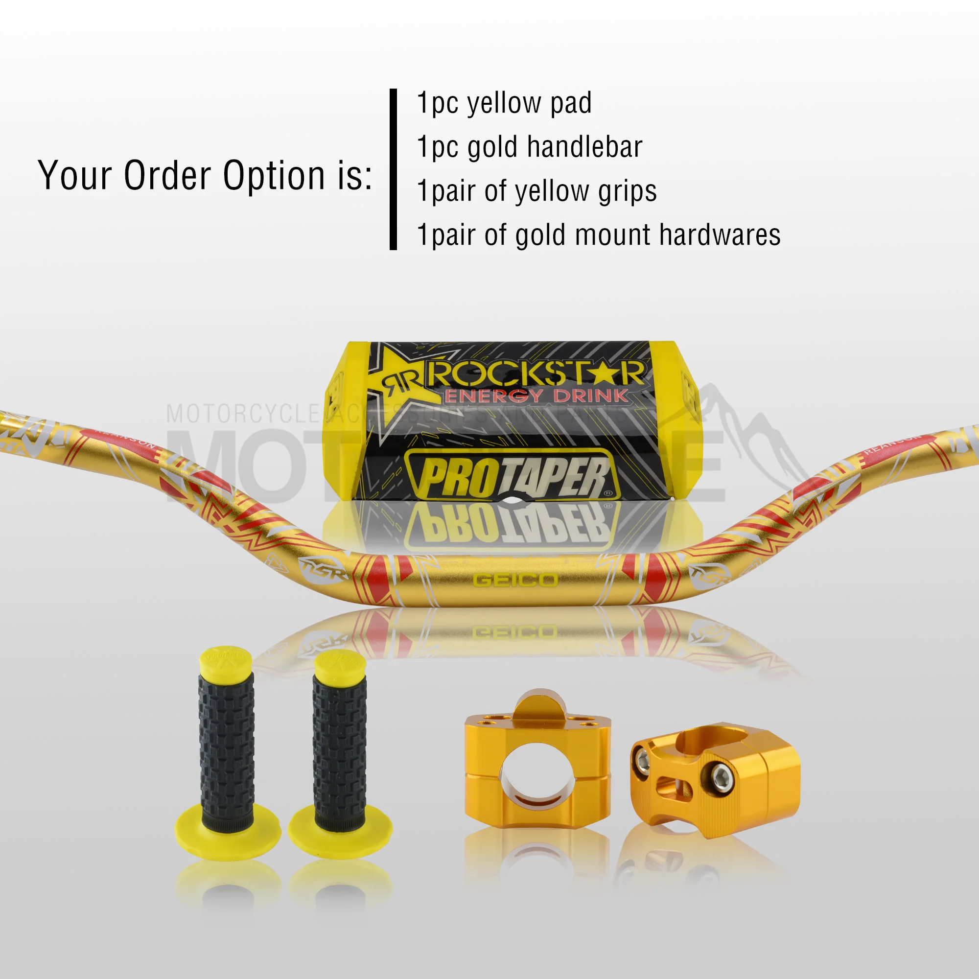 Gold Full Kit Руль для Pro Taper Pack Bar 1-1/" Phantasy ручка бар колодки ручки Pit Pro Гонки Грязь велосипед ямы мотоцикл с адаптер cnc - Цвет: Gold Full Kit