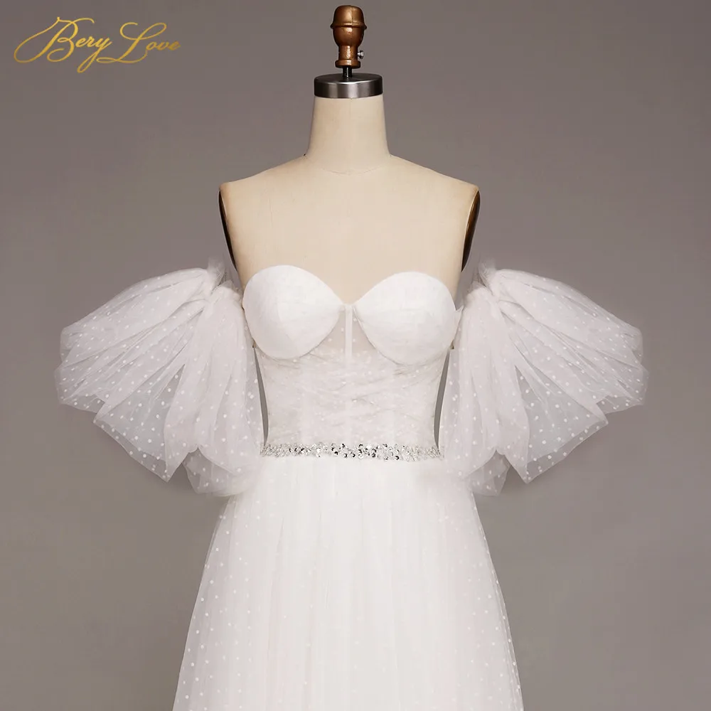 BeryLove белое свадебное платье vestido de noiva, фатиновое платье в горошек с рукавами-фонариками, ТРАПЕЦИЕВИДНОЕ длинное свадебное платье невесты, свадебное платье, иллюзия