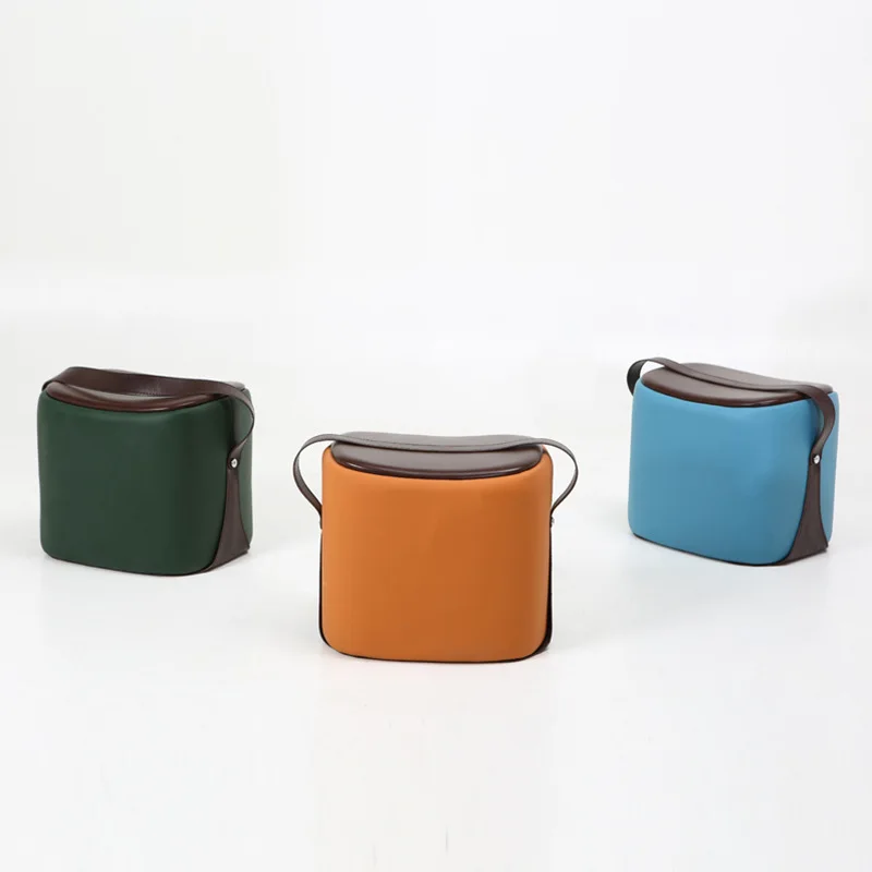 Nordic sofa stool home living room leather stool footstool sitting pier portable saddle shoe door creative shoe chan