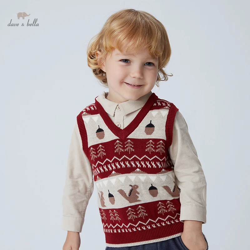 DBL19507 dave bella autumn baby boys causual cartoon knitted coat children fashion sleeveless vest