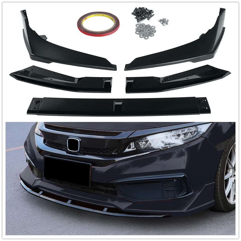 

For Honda Civic 10th Gen 2019 2020 Sedan 4 Door Front Bumper Spoiler Lip Glossy Black Car Lower Splitter Guard Blade Protector