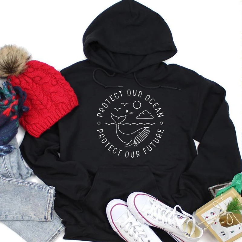 

Protect Our Ocean Protect Our Future Slogan Hoodie No Save Whales Casual Women Clothing Streetwear Girl Autumn Jumpers Drop Ship