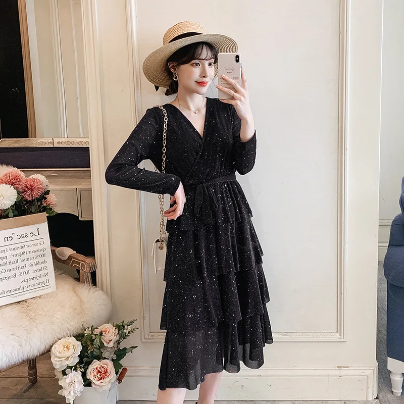 

Maternity Clothes 2019 Autumn Pregnant Women Loose-Fit Dress Korean-style Mid-length Elegant Dress