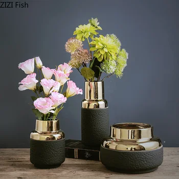 

GOLDEN TEXTURE CERAMIC VASE FLORAL DESK DECORATION ORNAMENTS FLOWER ARRANGEMENT HOME DECOR MODERN PORCELAIN VASES FOR FLOWERS