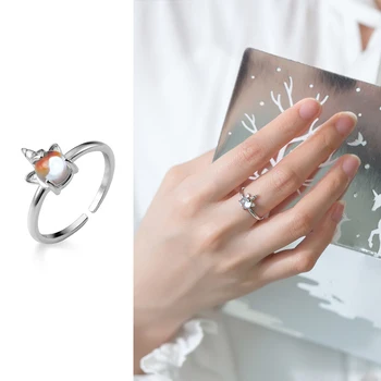 

Mocanie Real 925 Sterling Silver White Crystal Lovely Unicorn Adjustable Finger Ring for Women Fashion Animal Ring Fine Jewelry