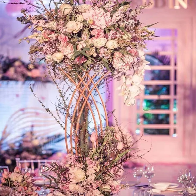 $US $159.99 4 PCS  Flower Vase  Floor Vases Column Stand Metal Road Lead Wedding Centerpiece Geometric Pot Table Rack For Home Event Decor