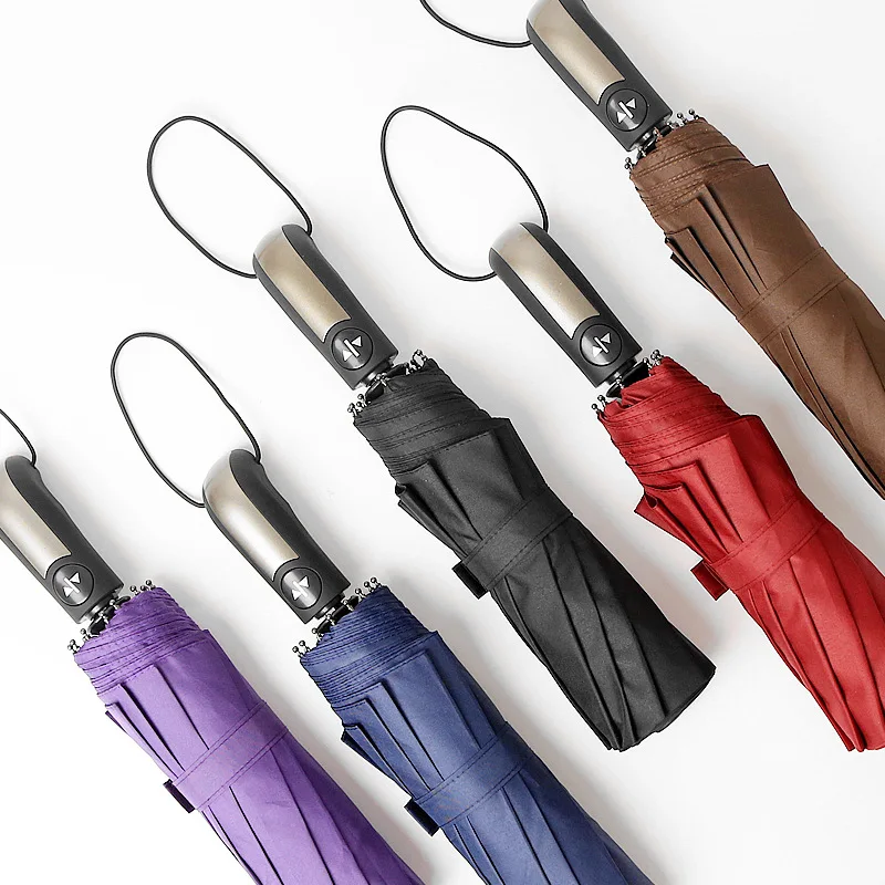 

Wholesale Ten Bone Fully Automatic Umbrella Three Folding Umbrella Windproof College Style Men Business Gift Umbrella Support Cu