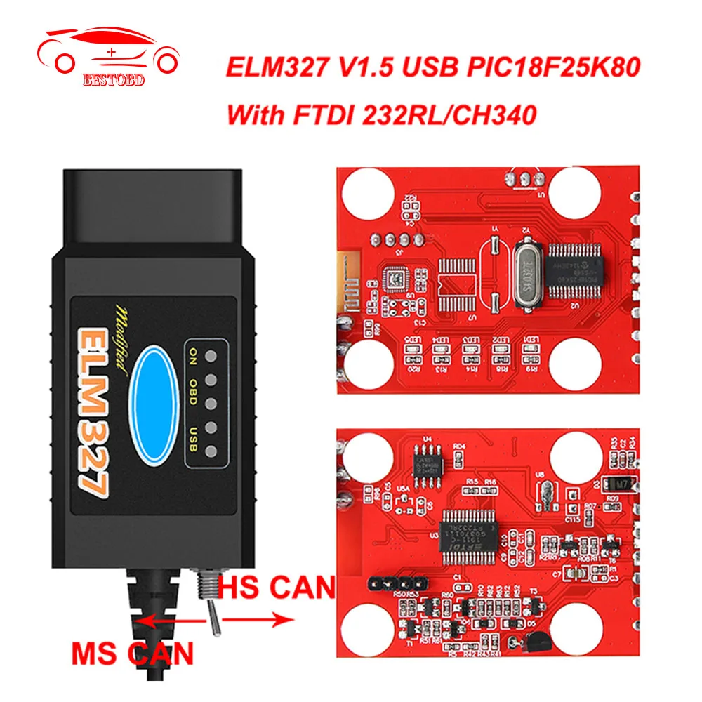 Elm327 V1.5 Pic18F25K80 Forscan Ford Elm 327 V 1 5 Usb Obd 2 Car Diagnostic Obd2 Szkenner Ch340 Hs Can/Ms Odb2 Auto Tool Eszköz