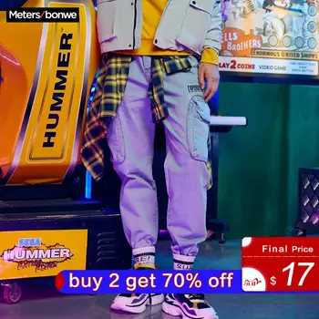 

Metersbonwe Men Jeans 2020 Spring New Streetwear Light Blue Beam feet Pants Youth New Casual Trend Big pocket cargo Jeans Men
