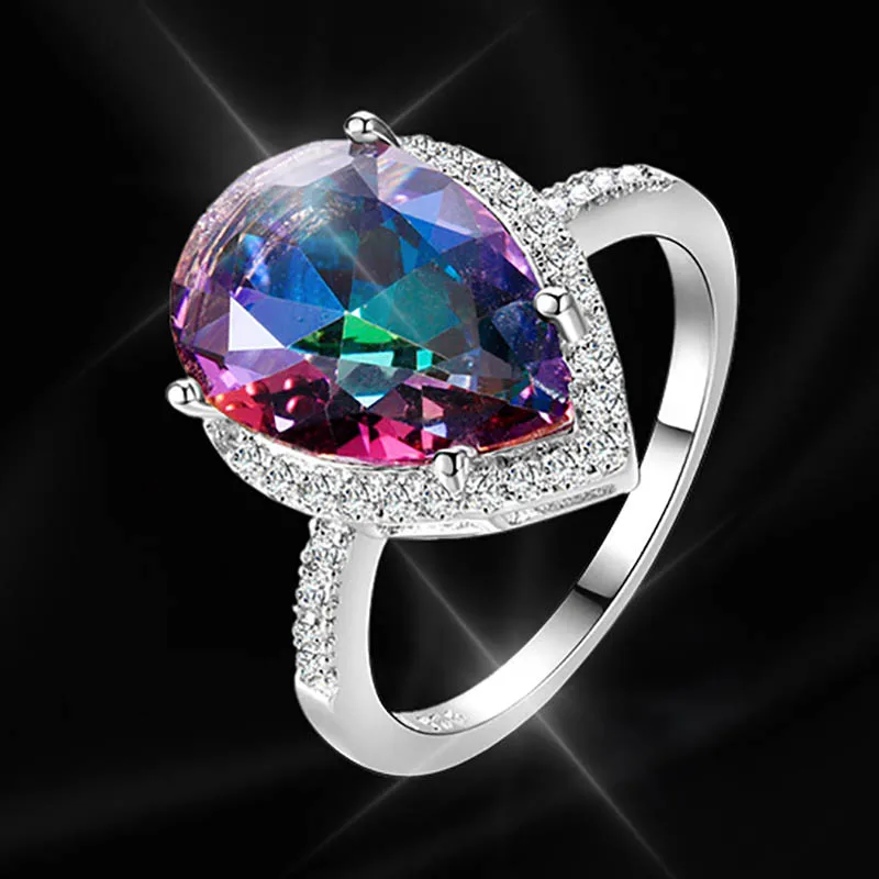 Bague Ringen, роскошное серебро 925 пробы, кольца для женщин, хорошее ювелирное изделие в форме капли воды, драгоценные камни, рубиновый Изумрудный сапфир, топаз