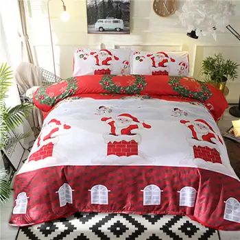 

3PCS Quilt Covers Bedspread Santa Claus Pattern Double Quilts Duvets Adults Thin Air-conditioned Comforter Cover Bedding Set