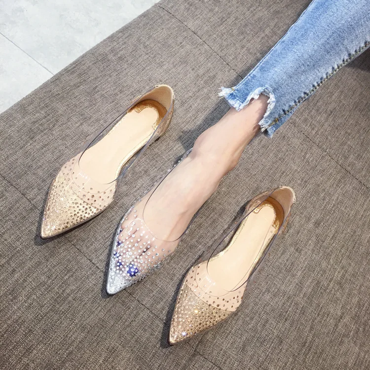 

Soft Shoes Woman 2019 Casual Female Sneakers Autumn Transparent Pointed Toe Dress Flats Women Modis Crystal New Fall Round