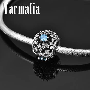 

New 925 Sterling Silver Princess Cinderella's wish Blue CZ Crystal Bead Fit Original Silver Charm Bracelet Necklace DIY Jewelry