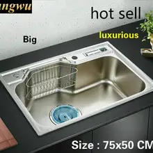 Бытовая Высококачественная Роскошная кухонная раковина с одним лотком пищевая 304 нержавеющая сталь Горячая Распродажа 750x500 мм