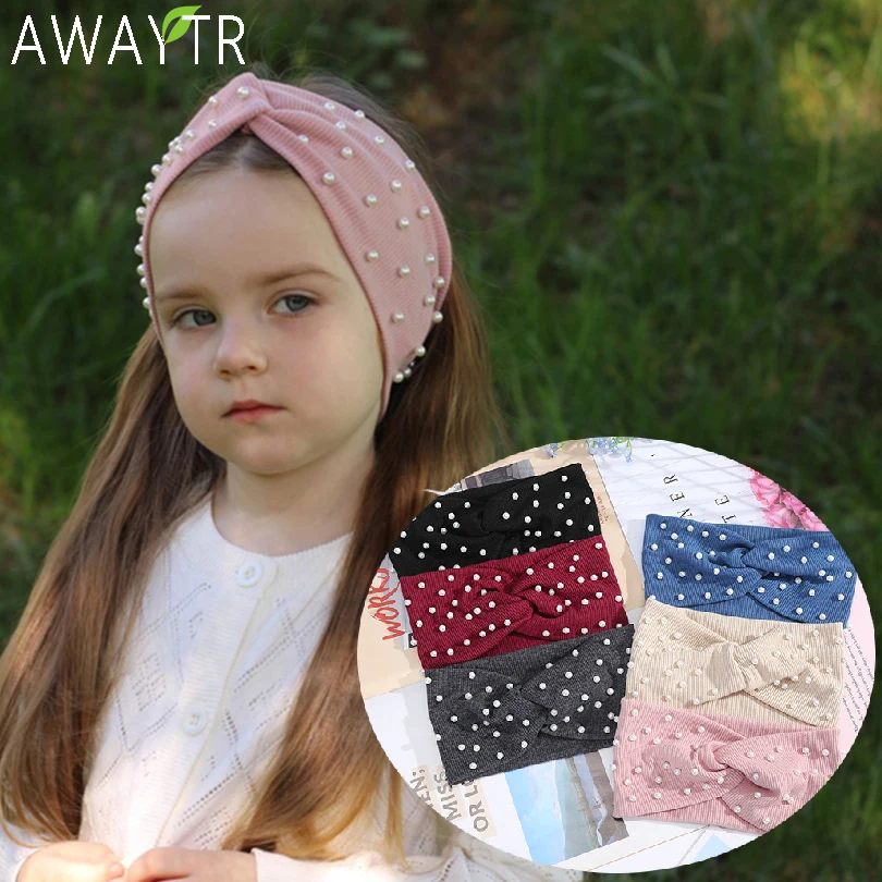AWAYTR Women's Headbands Pearls Head Bands Knitted Turban Bandana Autumn Winter Elastic Hairband Warm Hair Accessories Headdress |