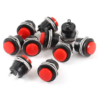 10 шт. AC125V 3A AC250V 1.5A SPST Red Head Мгновенный кнопочный переключатель