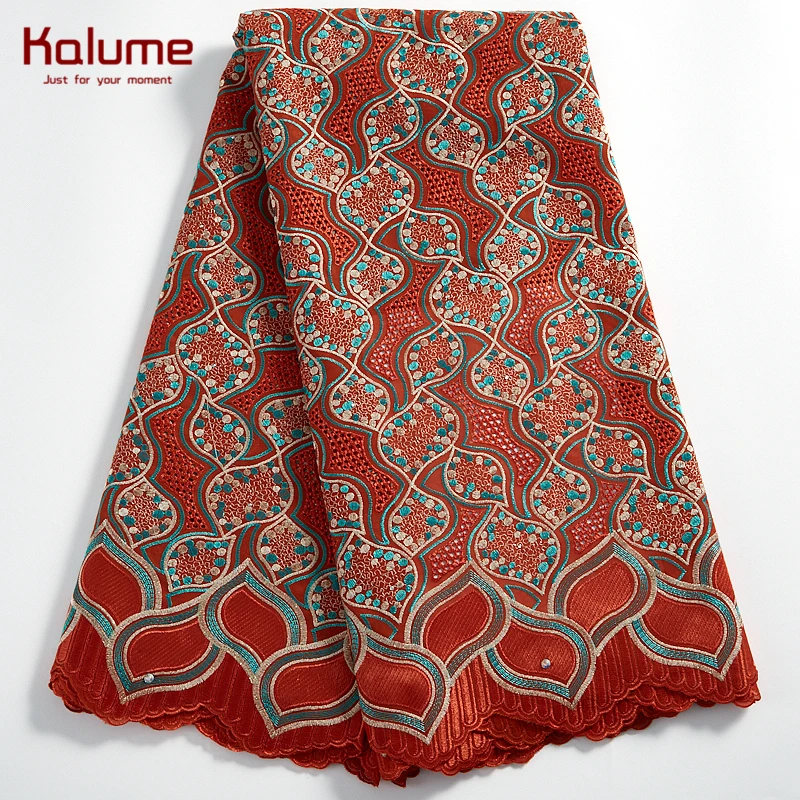 Tanio Kalume New Arrival afrykańska bawełna koronkowa haftowana tkanina nigeryjska sklep