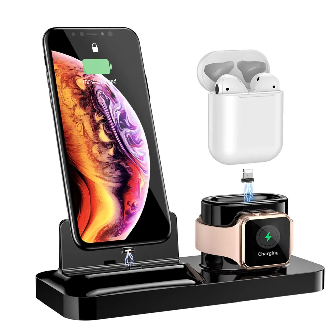 Magnetic Mobile Phone Docking Station For iPhone 11 Apple Watch 3 In 1 Charger Charging Stations Dock Yandex Dex Charge | Мобильные